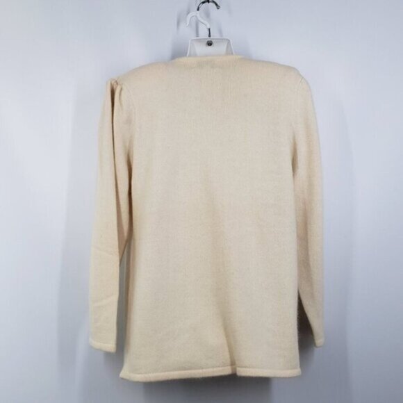 Vintage Lambswool Angora Open Cardigan Sweater Faux Leather Details with Bead… - Picture 3 of 15